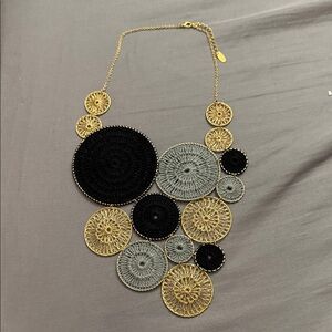 Claudia Lobao Elegant Black Grey and Gold Circular Necklace